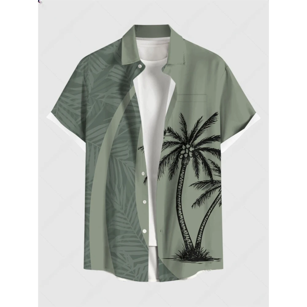 Hawaiian Shirt Tropical Plant Coconut Tree 3D Pattern Print Retro Printing Beach Short-Sleeved T-Shirt Summer Men's Clothing
