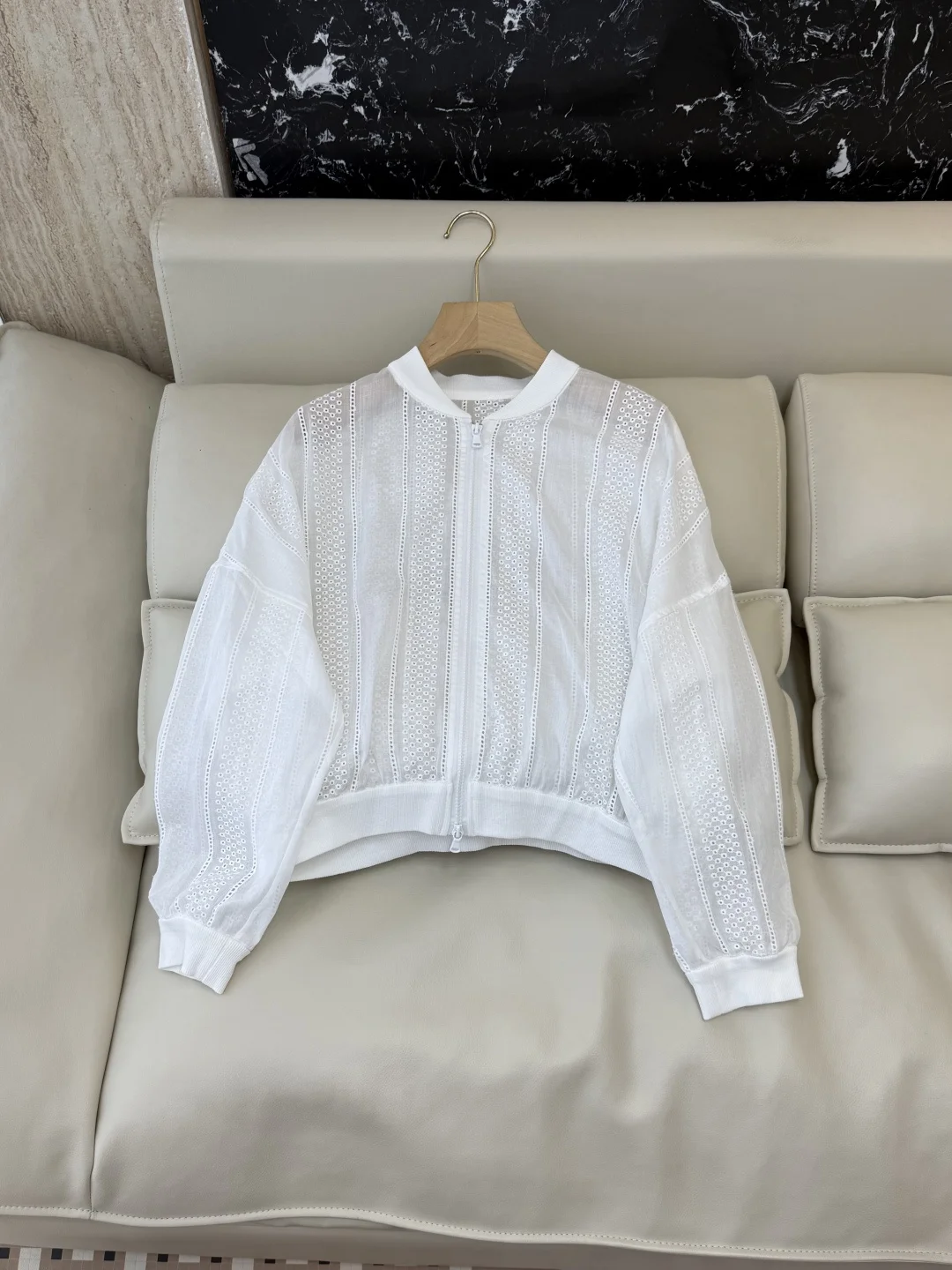 2026 New 100% Mulberry Linen Hollow Embroidered Long-Sleeved Zipper Coat Jacket