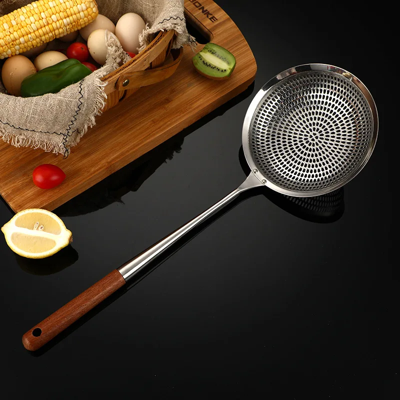 Long Wooden Handle Pasta Colander Noodle Drainer Spoons Cooking Skimmer French Fries Strainer Food Filter New Kitchen Utensils