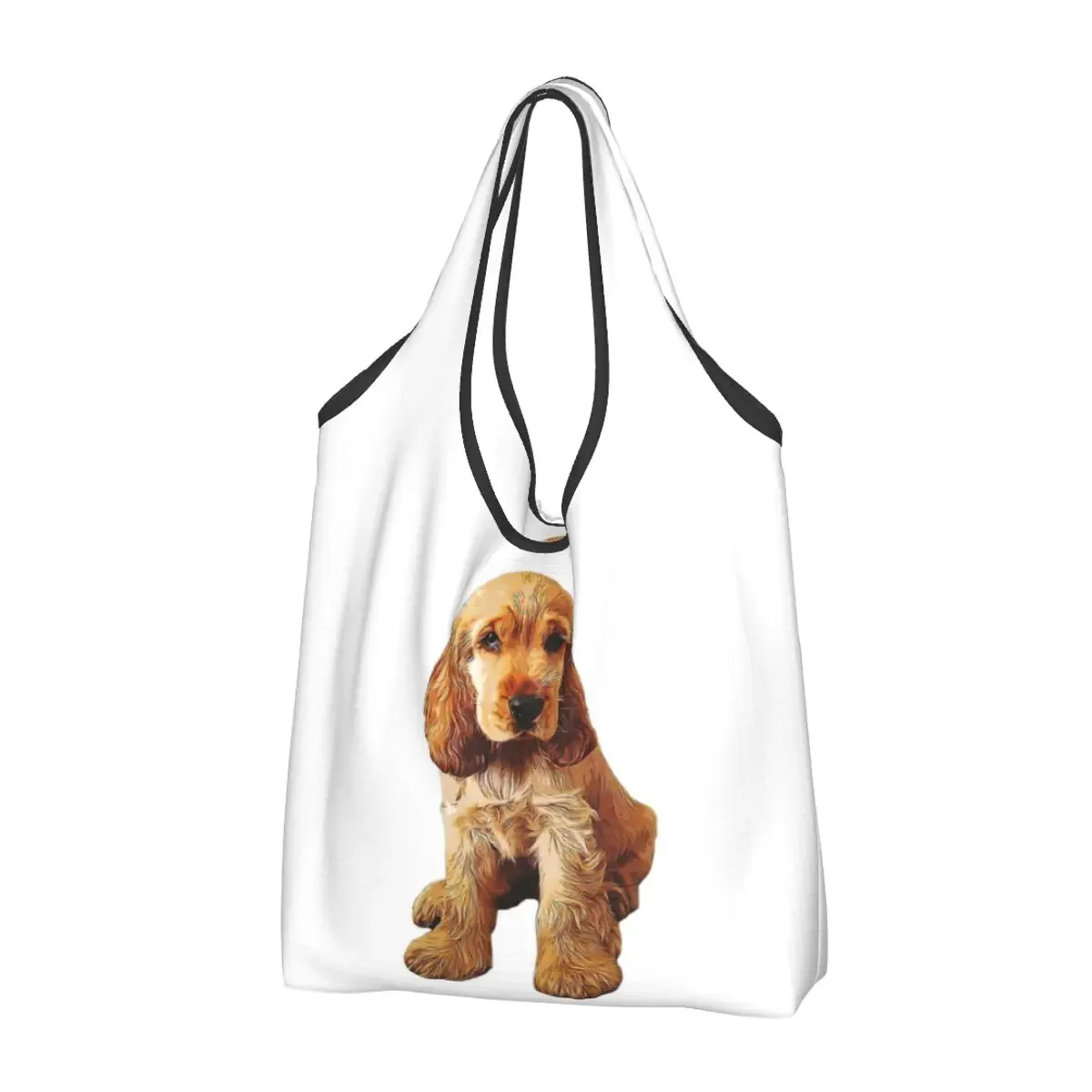 

Gold Cocker Spaniel Puppy Dog Portable Tote Shopping Bags Reusable Shopper Bag Groceries Handbag Shoulder Bag