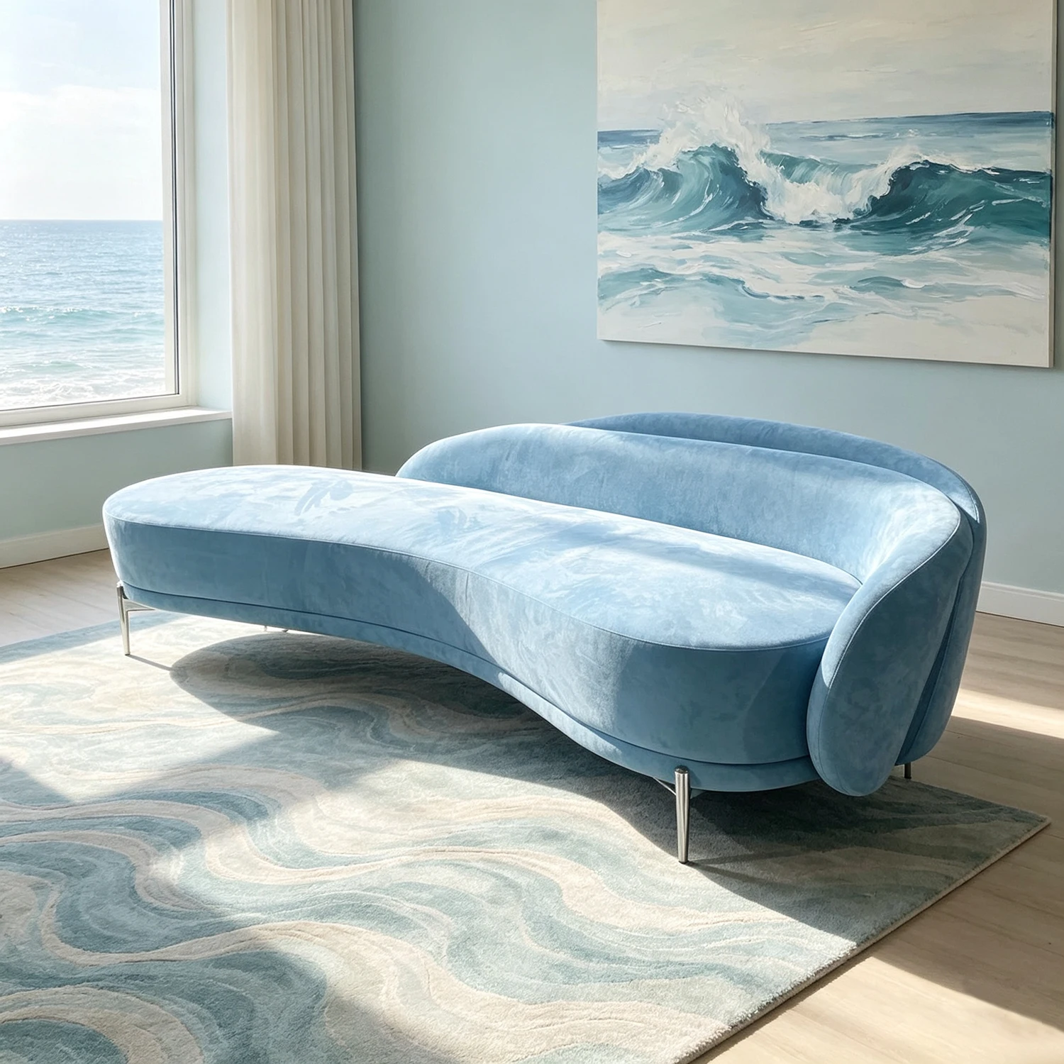 &Modern Curved Velvet Living Room Sofa Luxury Suede Lounge Sofa Wood Frame Silver Stainless Steel Legs Home Furniture