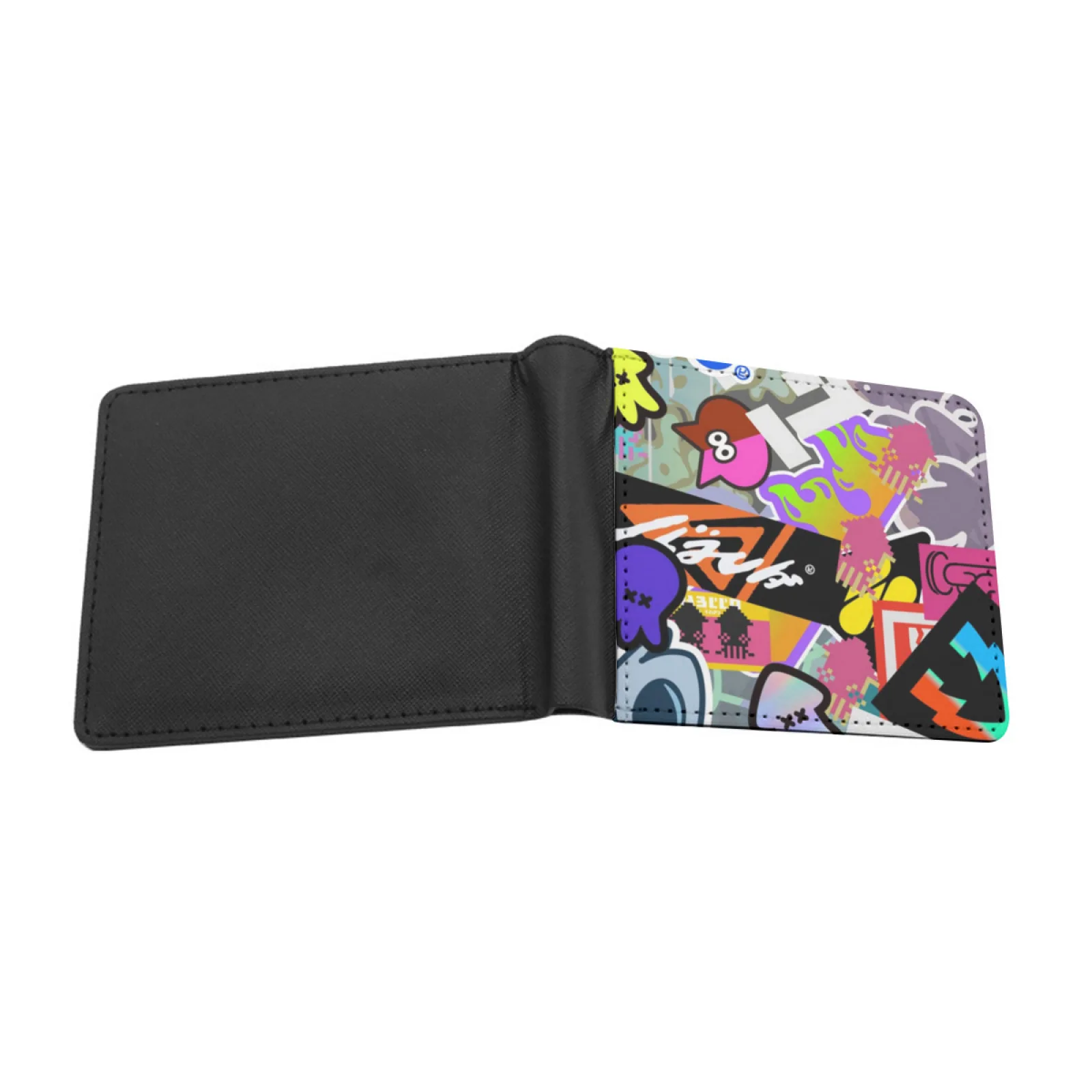 Wahoo World Graffiti Men's Wallet Black Wallet Credit Card Holder Pu Leather Waterproof Purse Splatoon Splatoon 2 Splatoon 3