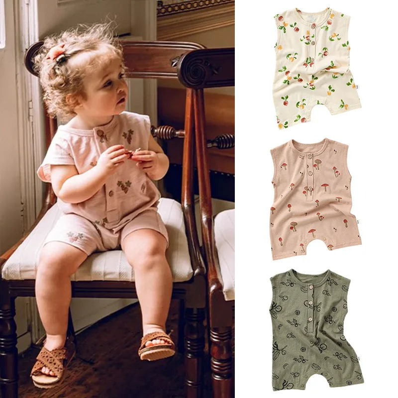 

Newborn Baby Clothes Nordic Style Romper Short Sleeve Cotton Printed Jumpsuit Thin Fashion Summer Bodysuit Cute Infant Onesie