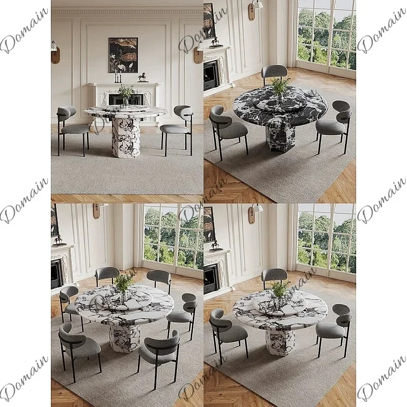 XX French Vintage Round Marble Dining Table With Lazy Susan For Small Space Home