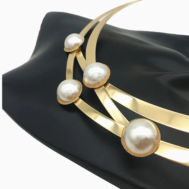 Cross-border new collar women's European foreign trade pearl necklace exaggerated metal jewelry choker necklace