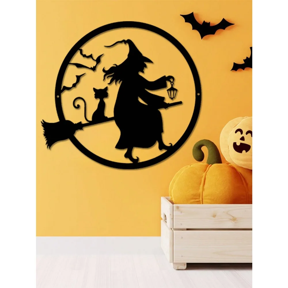 Black Metal Witch Hanging Decor Halloween Scary Outdoor Wall Porch Sign
