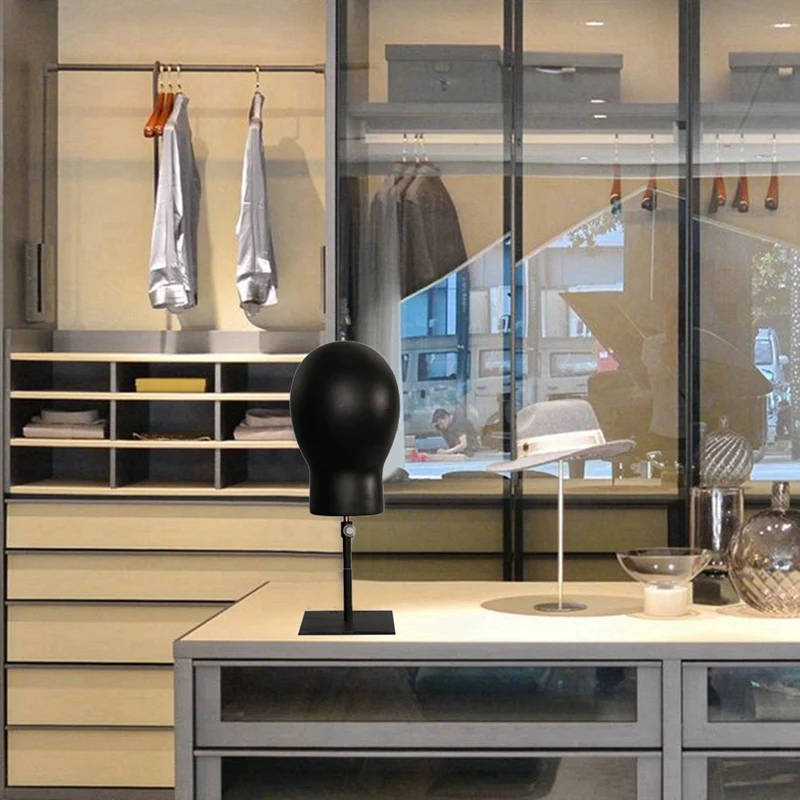 غطاء رأس مانيكان أسود للشعر المستعار ، دمية تدريب النظارات ، حامل التصميم