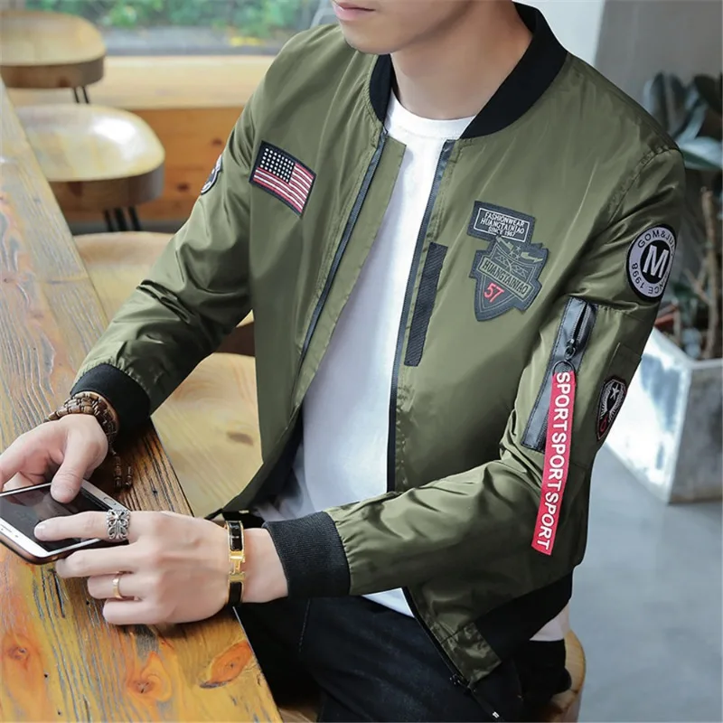 

Spring Autumn Coat Men's Clothing Bomber Jacket Zipper Sweatshirt Military Casual Outerwear Baseball Jersey Loose Tops New