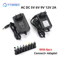 DC 5V 6V 9V 12V 2A Power Supply Adapter Charger AC 110V 220V AC DC Power Adapter DC Plug Converter EU US with 8pcs Connect Plug