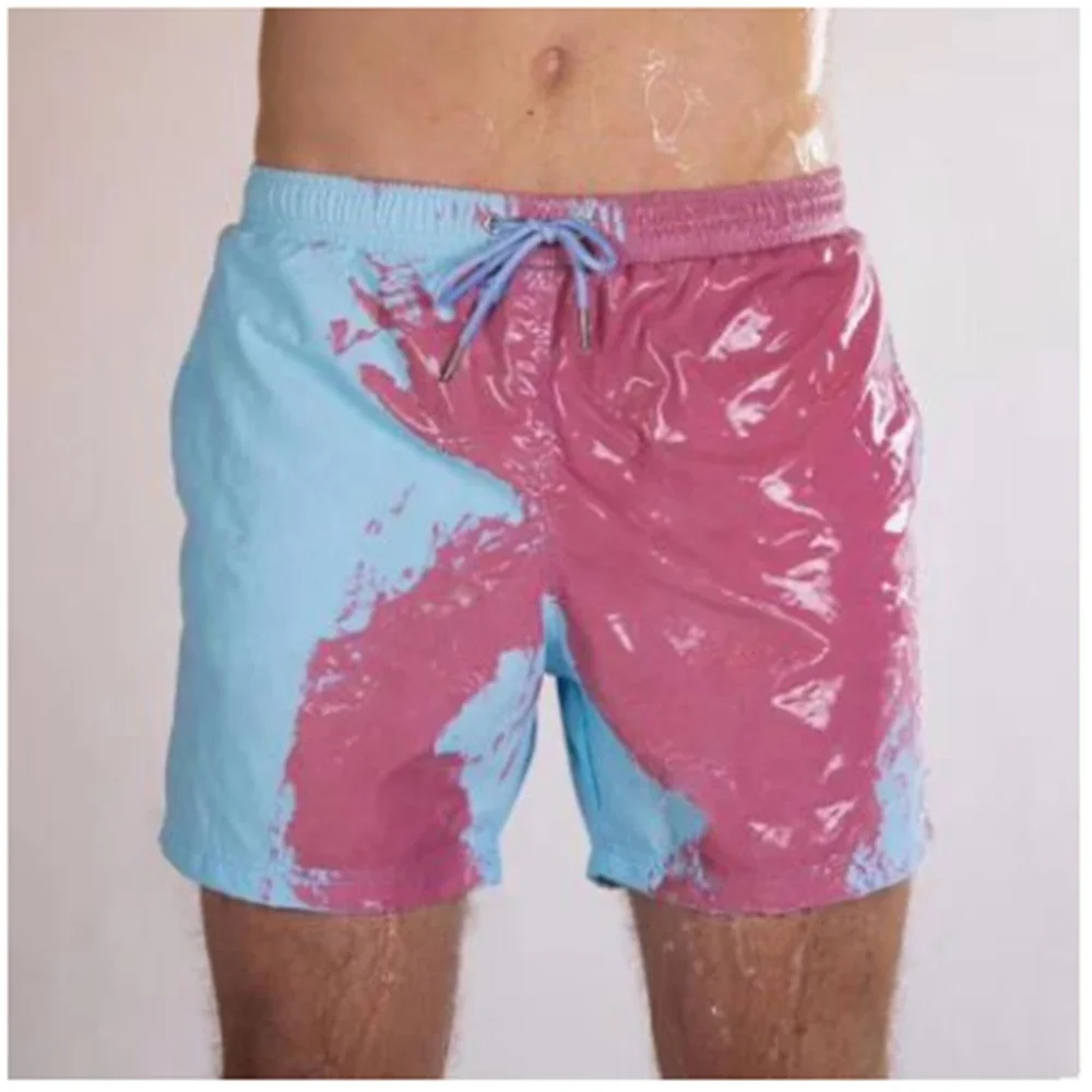 Men's Swimming Shorts Water and Temperature-Sensitive Color-Changing Beach Pants Summer Swim Trunks Surf Shorts Magical Swimwear