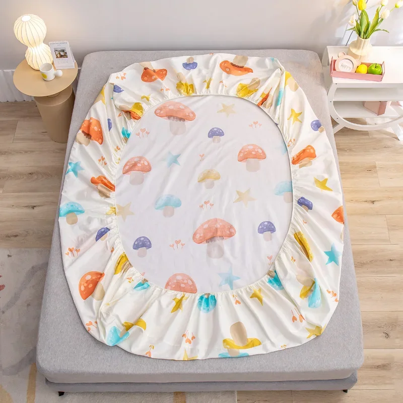 Sprei cocok jamur dengan 2 sarung bantal, Set sprei motif bintang Kawaii Queen untuk anak laki-laki perempuan, Cover tempat tidur saku dalam botani