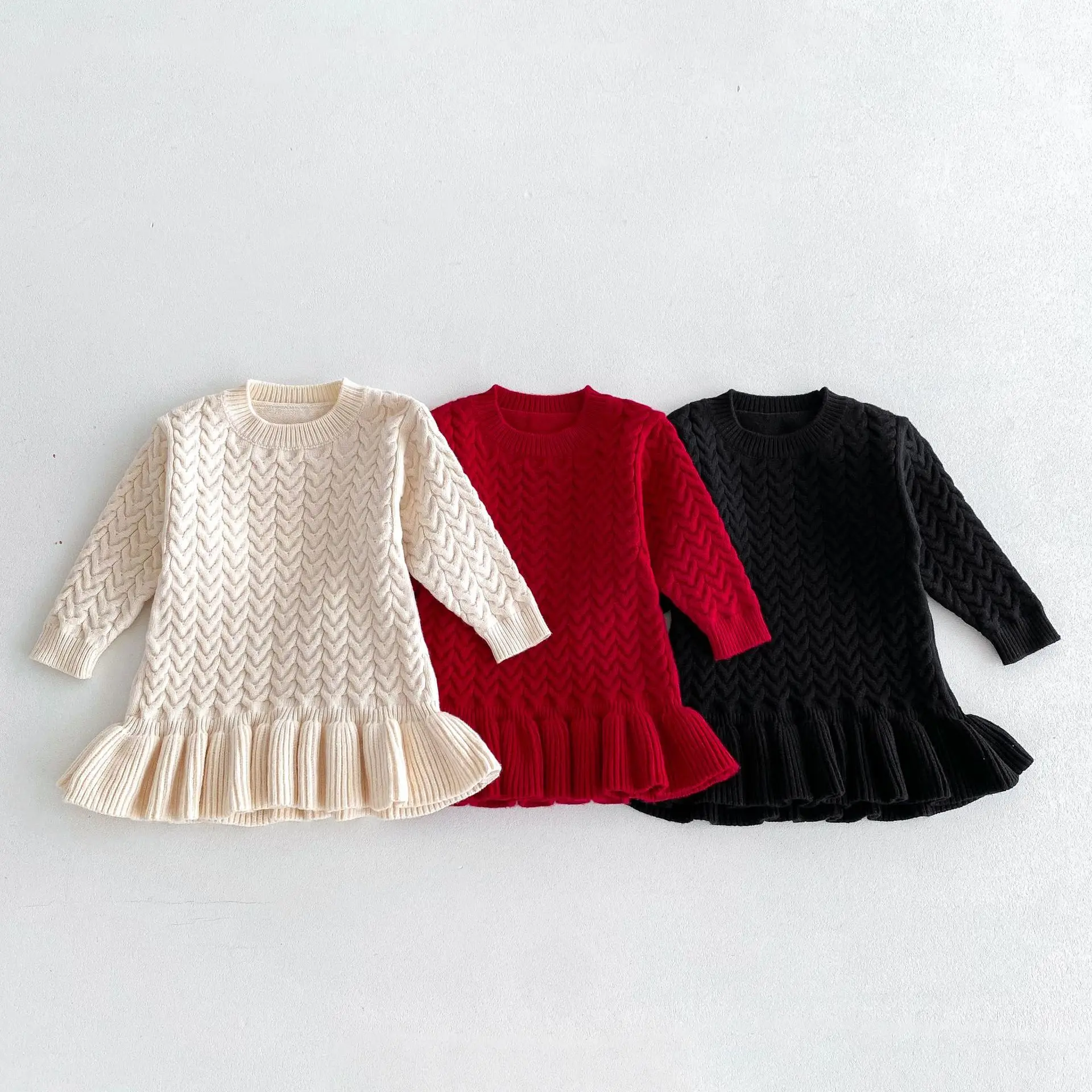 

Autumn New Girls Long Sleeve Knitted Dress Children Versatile Casual Dress Solid Baby Girl Princess Dress Kids Sweater Dress