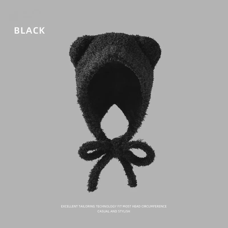 Pulling rope women's hat, autumn and winter cute warm ear protection knitted wool hat, multifunctional headwear hat image 5