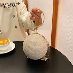 Bolso de noche portátil con anillo Circular, Cartera de mano con bola redonda de plata de Metal para pintalabios, monedero de lujo elegante, carteras de boda