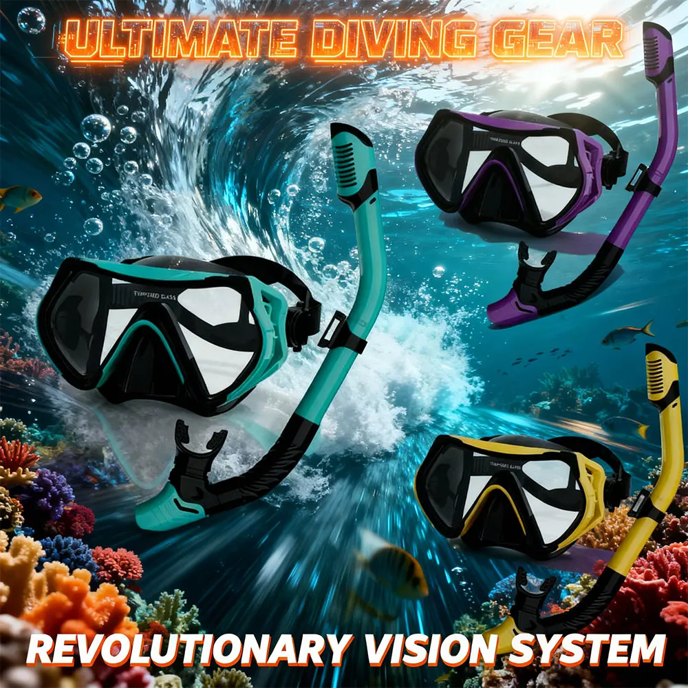 

Professional Diving Mask Snorkel Set For Adults Tempered Glass Scuba Snorkeling Gear Soft Silicone Swimming Training Snorkel Kit