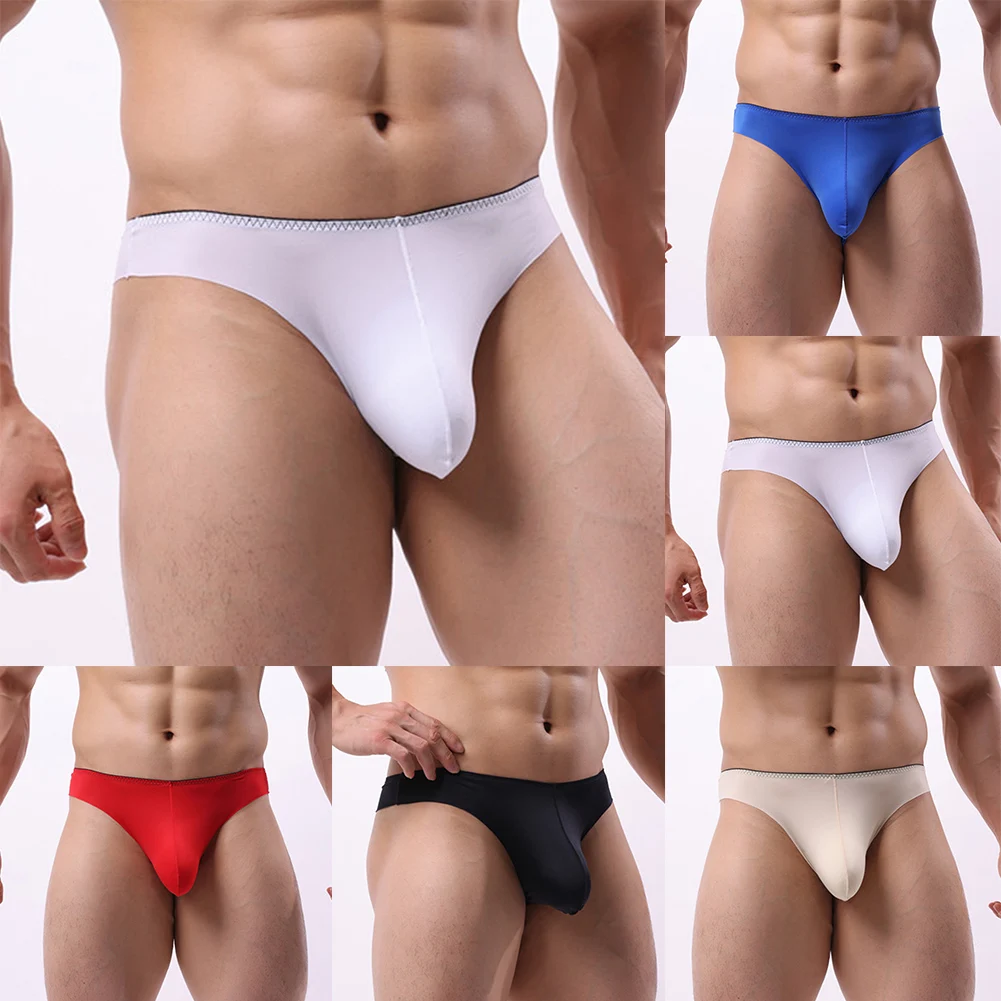 

1pc Men\\'s T-Back G-Strings Thongs Sexy Low Waist Underwear Ice Silk Bikini Briefs Breathable Bulge Pouch Panties For Man