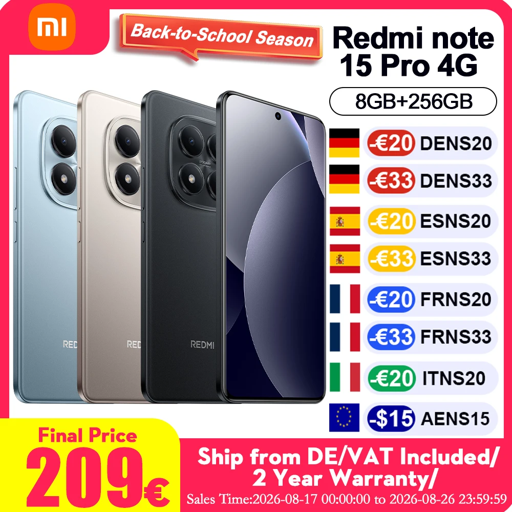 Global Version Redmi Note 15 Pro 4G Massive 6500mAh Battery 200MP Ultimate-clarity Camera 18W Reverse Charging IP65 Dust Water Resistance