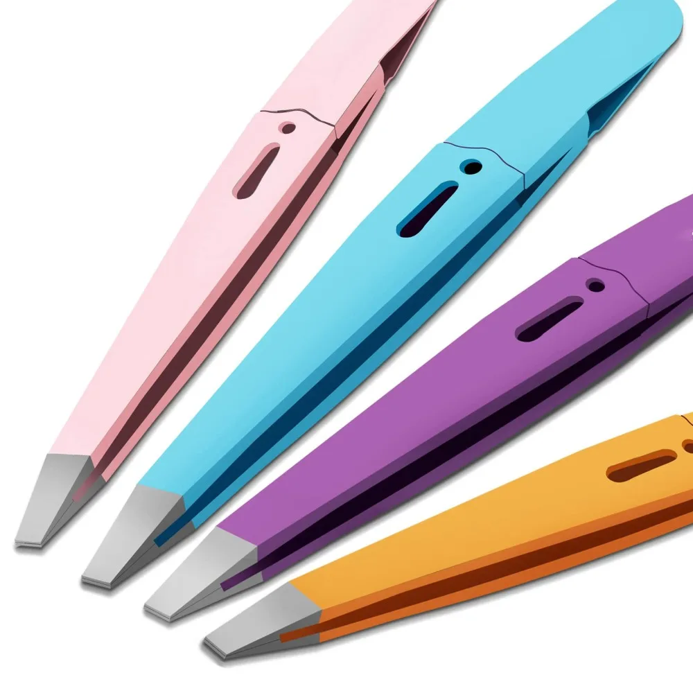 Pincettes colorées de précision en acier inoxydable, pour épilation du visage des sourcils, éclat, pointe inclinée pour points noirs, pointe d'angle