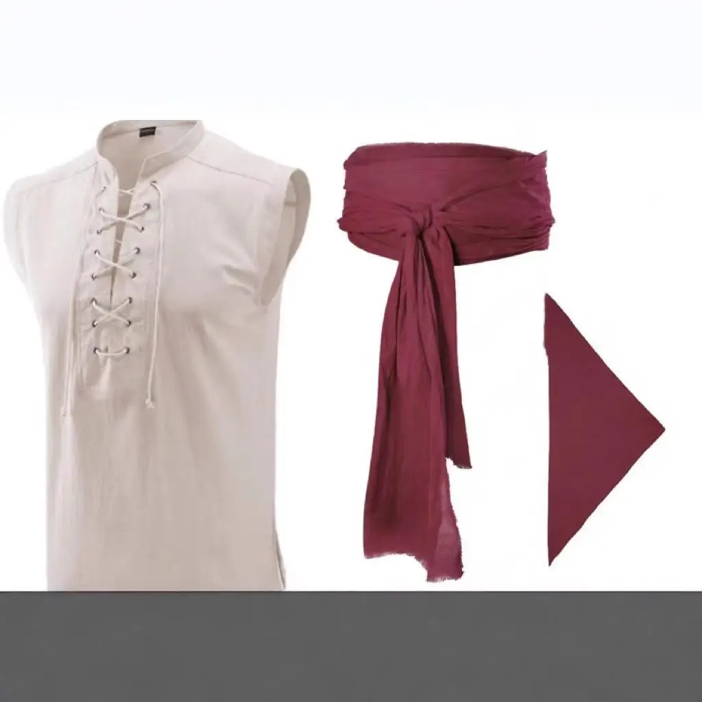 

Мужская льняная рубашка с люверсами, на шнуровке, с воротником-стойкой, однотонная, молодежная, повседневная, без фирменного знака