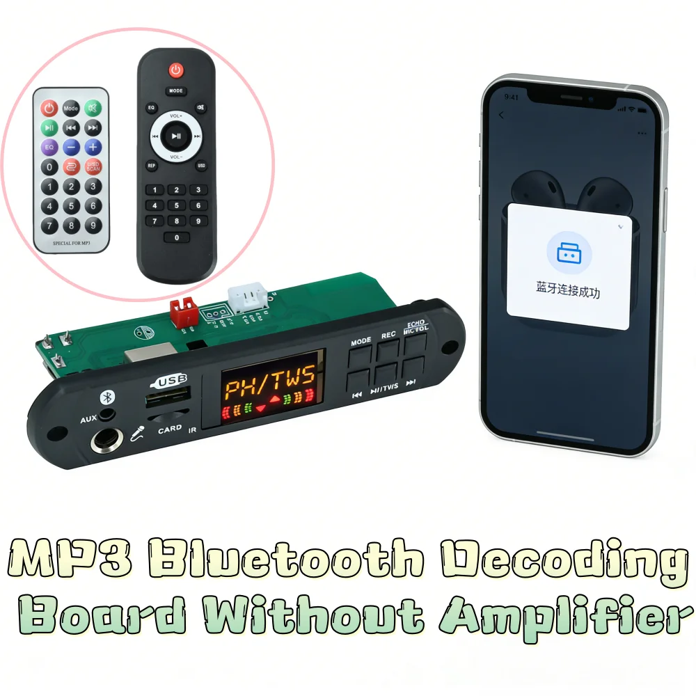 Bluetooth 5.3 MP3 Decoding Board TWS Function Car Audio Module MP3/WMA/WAV/APE Lossless Sound Quality FM Radio Recording AC6966B