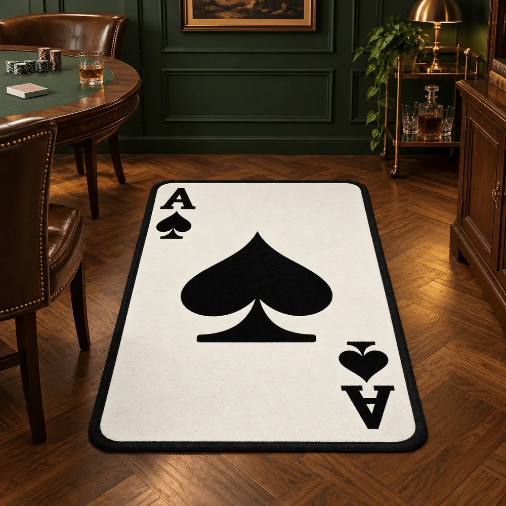 Ace Spade Playing Card Shaped Area Rug Soft Flannel Non Slip Floor Mat For Game Room Bedroom Office Home Decor Casino Gift