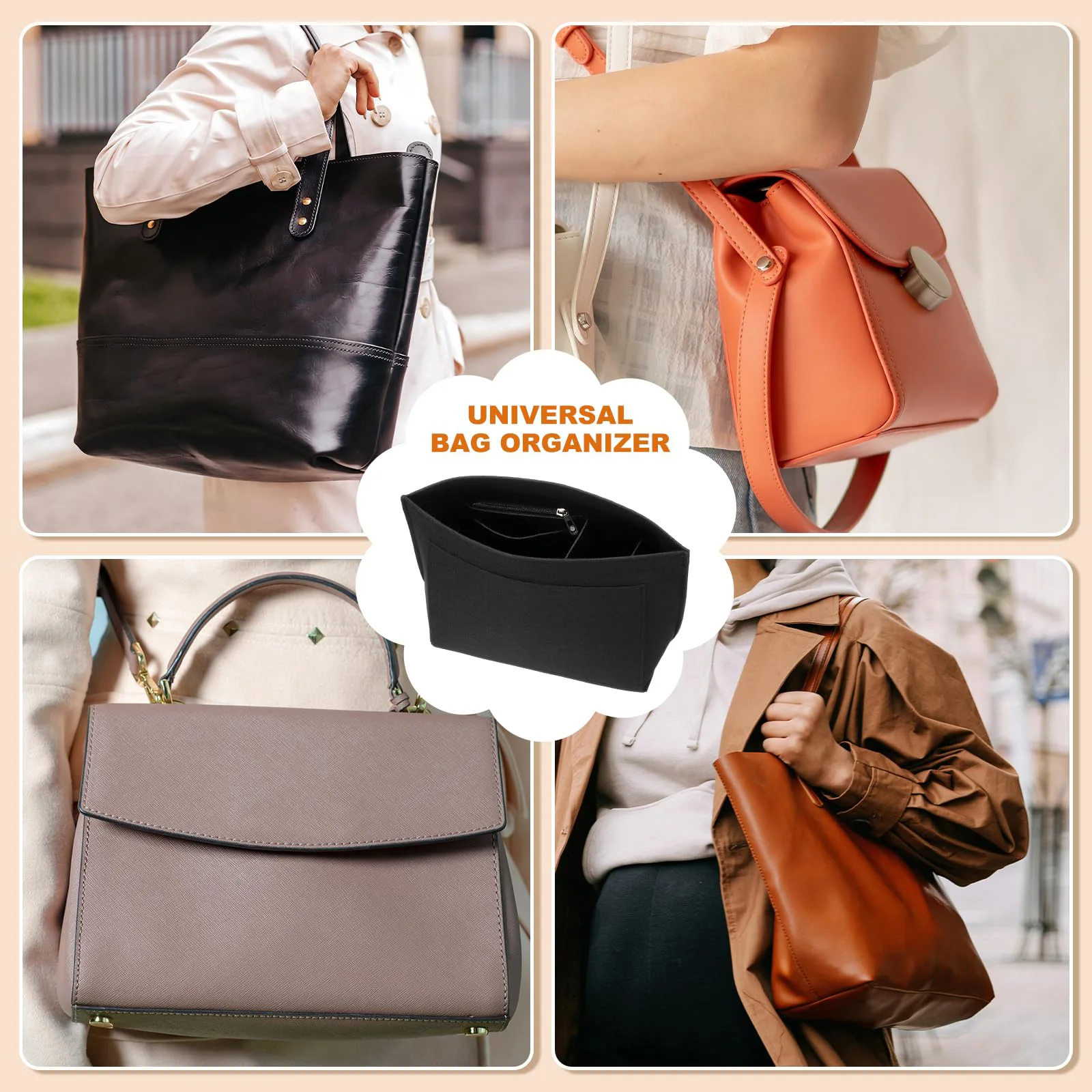 Tas Organizer Makeup dari Bahan Felt untuk Tas Wanita, Tas Travel, Dompet Dalam, Tas Kosmetik Portabel, Cocok untuk Berbagai Merek Tas