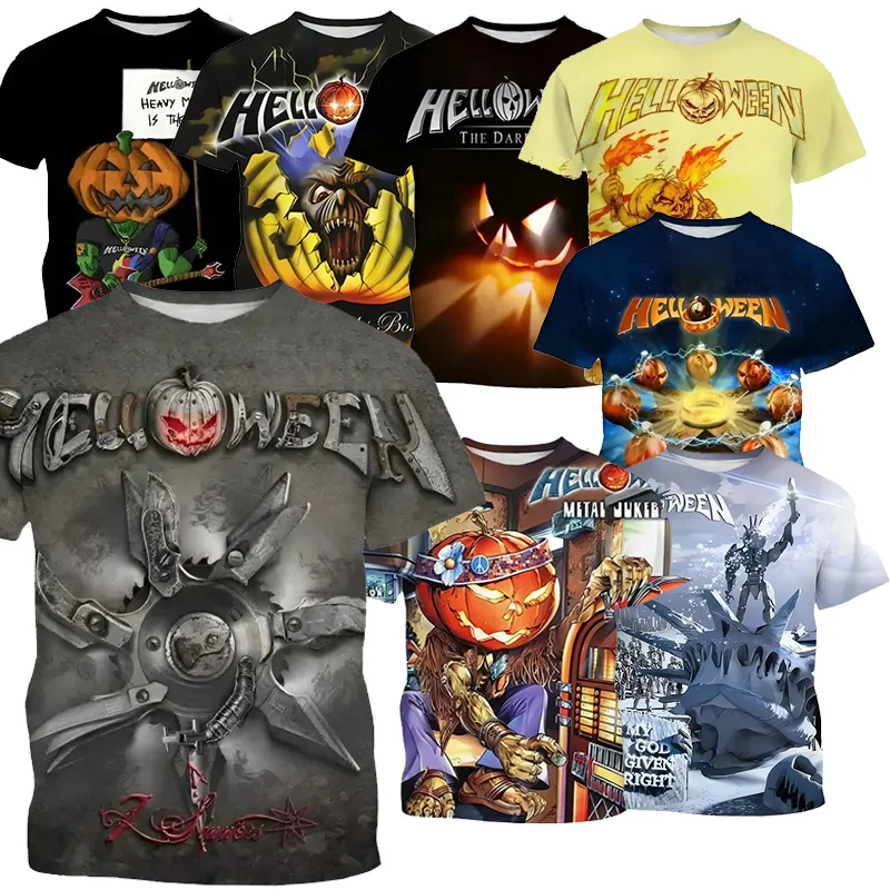 

2024 hot selling new heavy metal rock band Halloween 3D printed men's T-shirt casual round neck short sleeved unisex T-shirt top