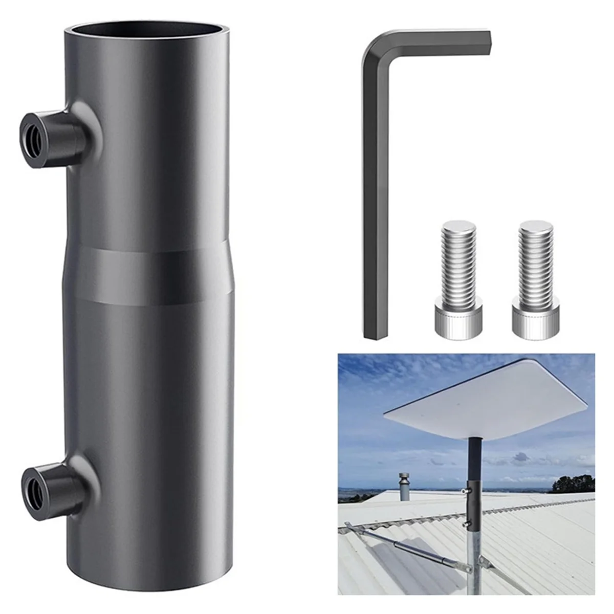 For Pipe Adapter, Aluminum Alloy Heavy Duty Satellite Internet Pole Mount Bracket Mounting Kit for Roof Wall