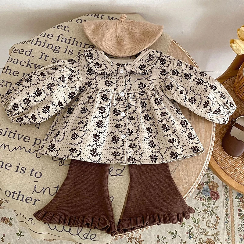 

New Toddler Baby Girls Clothes Suit Autumn Infant Kids Baby Girls Clothes Set Long Sleeve Printing Tops + Flared Pants 2pc