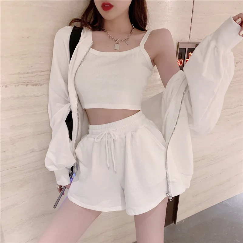 2023 Autumn Three 3 Piece Sets Women Tracksuit Oversized Suit Summer Shorts Suit Female Solid Sports Hoodie Sportswear Sleepwear