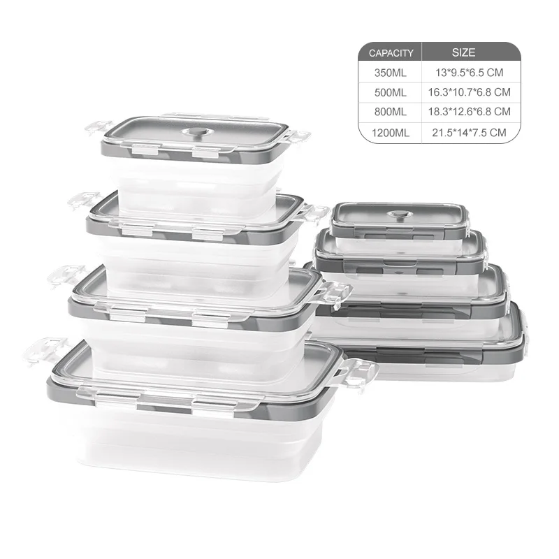 Silicone Collapsible Food Storage Containers 800ML Big Capacity Foldable Lunch Box with Lid For Outdoor Travel Kitchen Supplies