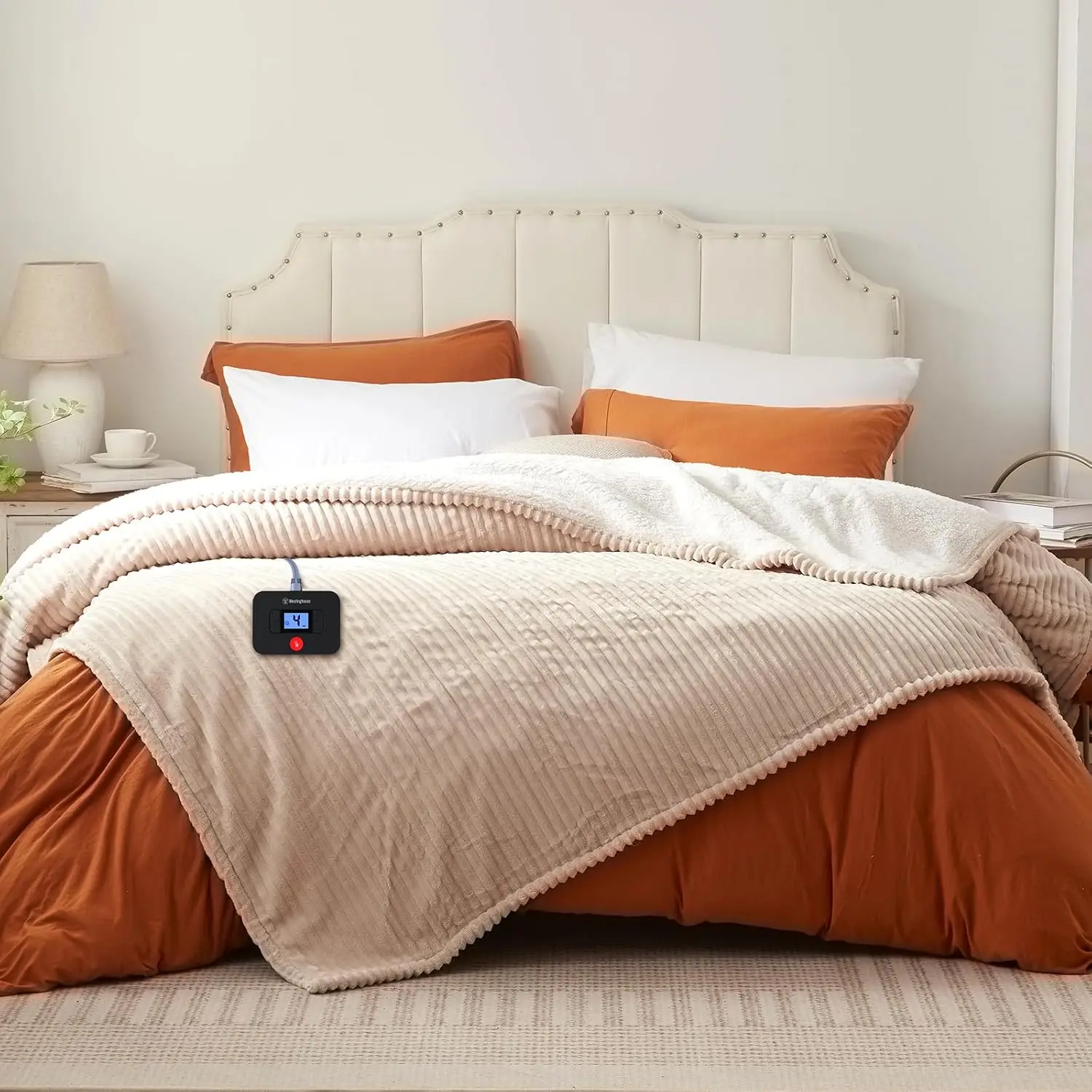 

Electric Blanket Twin, Soft Ribbed Flannel to Sherpa Heated Blanket with 10 Heating Levels & 1-12 Hours Auto Shut Off, Fast Heat