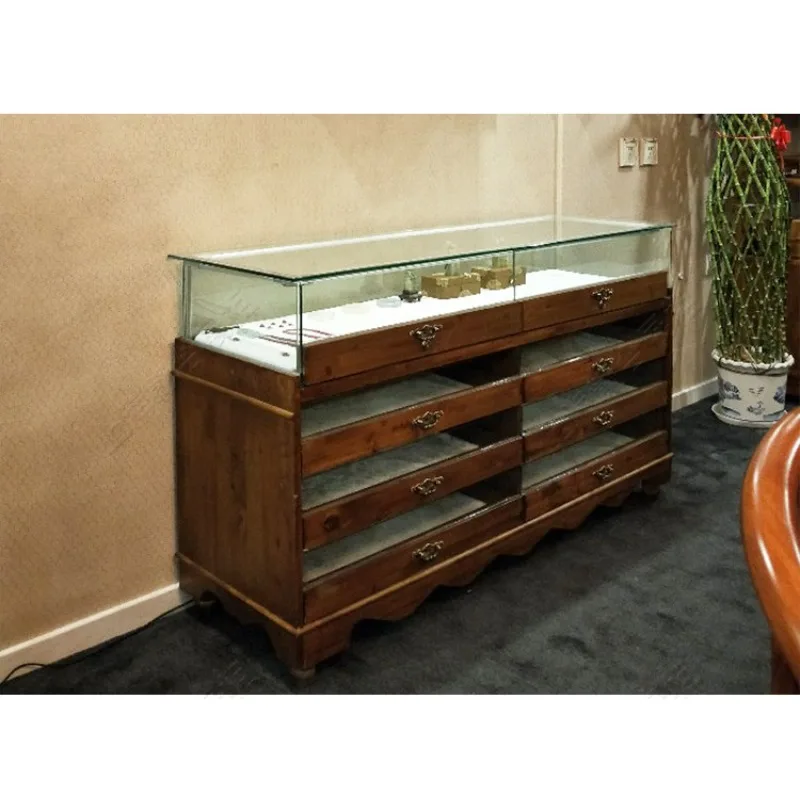 Jewelry Display Cabinet Buddha Brand Jade Bracelet Jewelry Cabinet Log Color Counter Antique Cabinet Crystal Bracelet