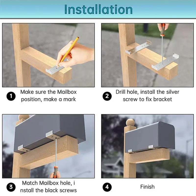 Монтажный кронштейн для почтового ящика, 2 шт., алюминиевый Монтажный кронштейн для почтового ящика, многофункциональные Монтажные принадлежности с 8 винтами, серебристый столб