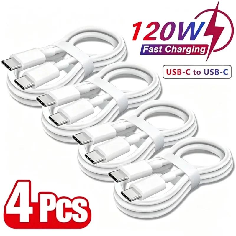 4Pcs PD 120W TYPE C to Type C Cable For iPhone17 16 15 Fast Charging For Huawei Xiaomi Samsung Type C Cable Accessories