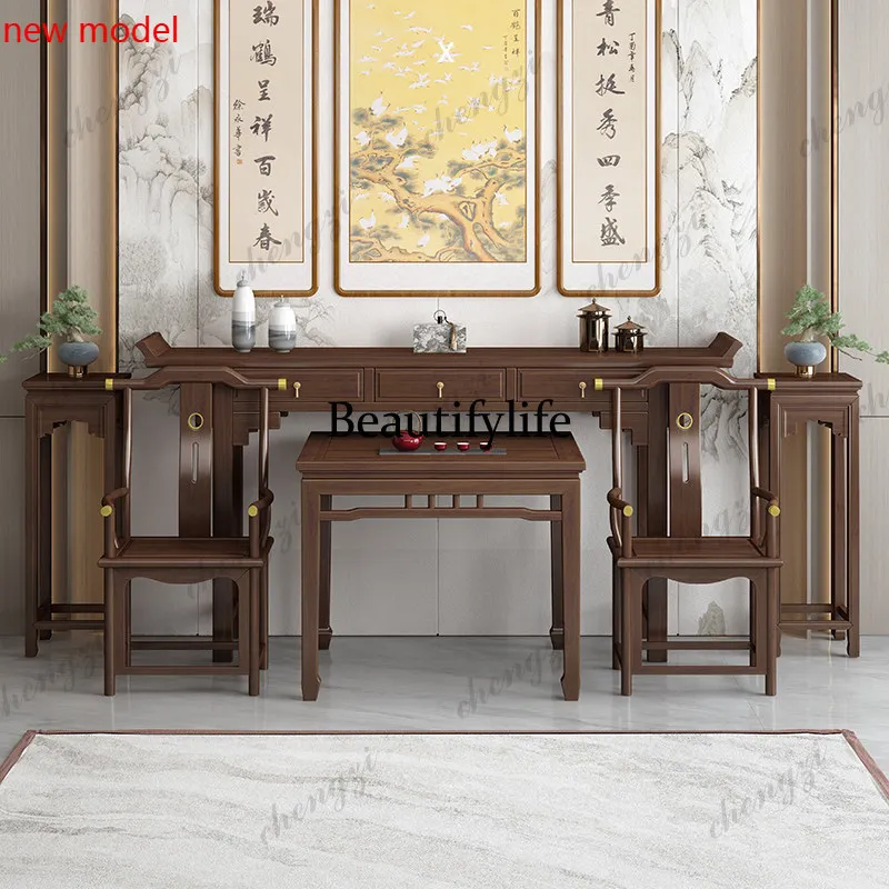 DD182Solid wood nave six-piece four-piece living room, new Chinese rural Shentai hall table