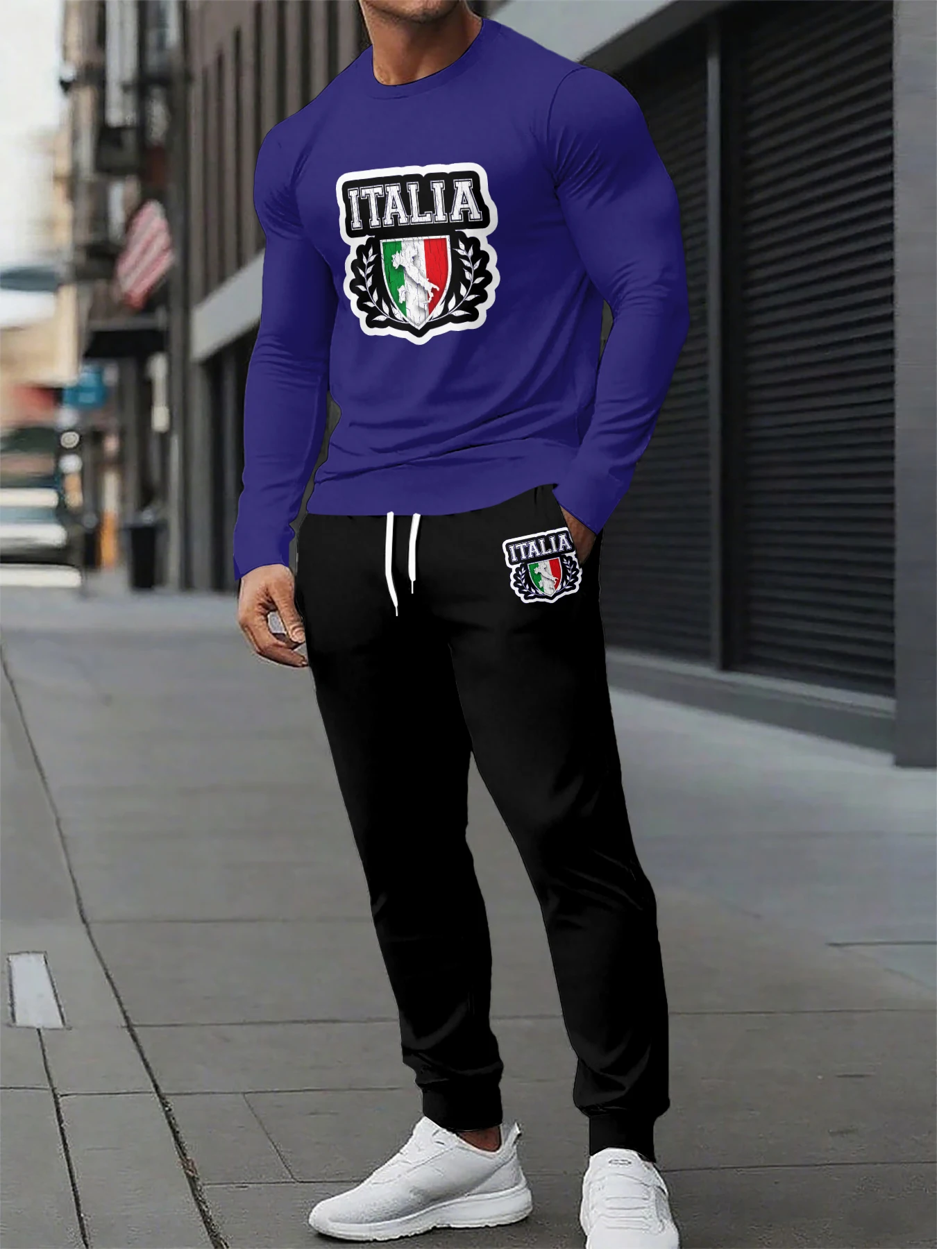 

Autumn and Winter Men's Sports Set 3D Printed Italian Flag Pattern Long Sleeve 2-piece Set Sports Set Fashion Long Sleeve Set