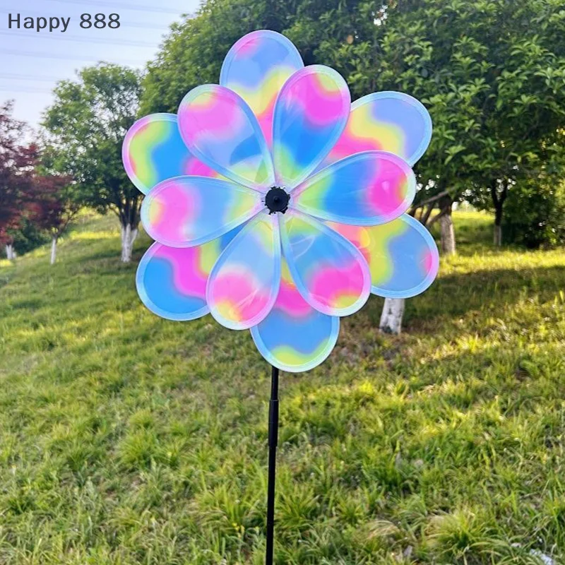 

Цельная двухслойная пленка, меняющая цвет, ветровая вертушка с вращающейся ветряной мельницей для украшения газона