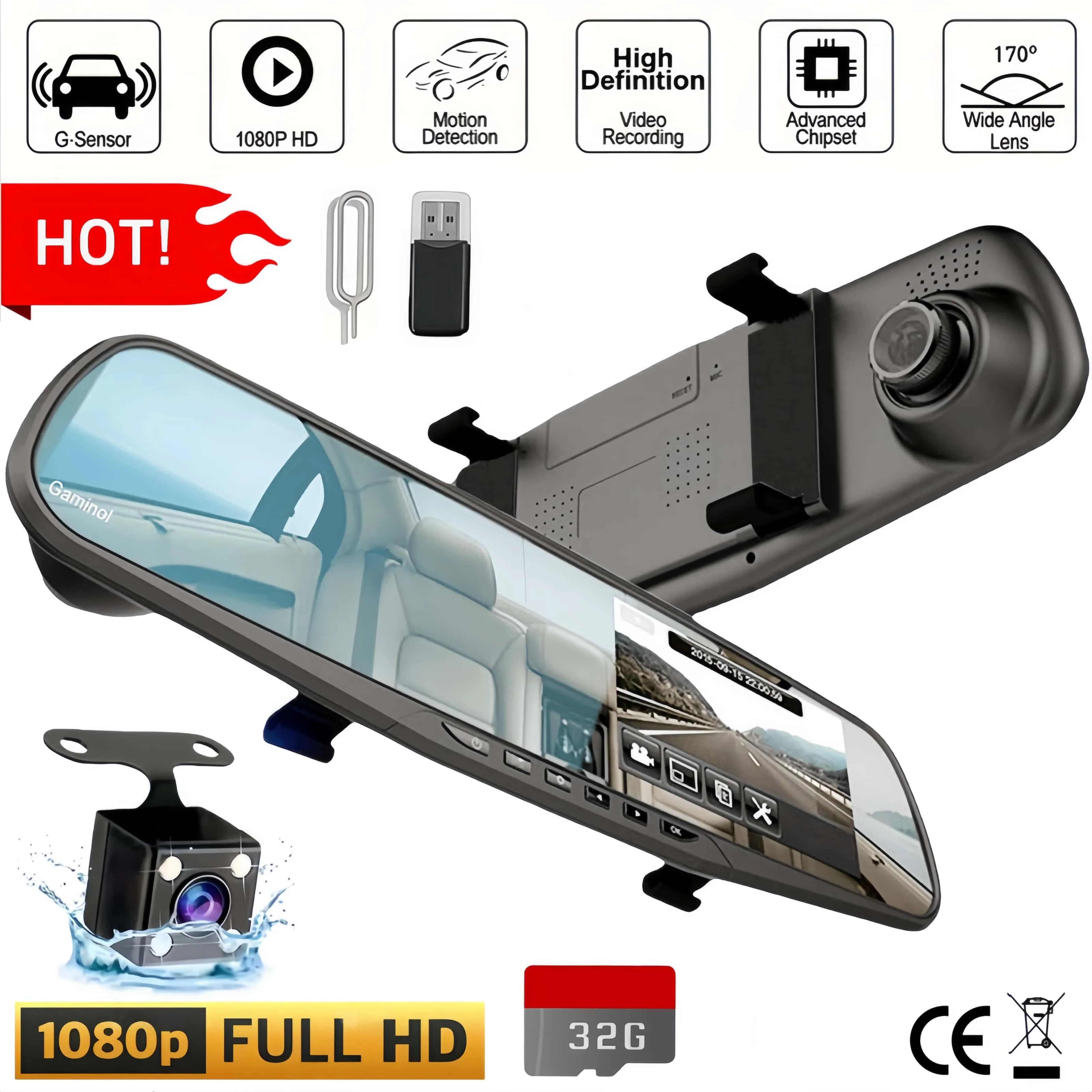 كاميرا مزدوجة بشاشة كبيرة 4.5 بوصة مع مستشعر عكسي، ضوء النجوم للرؤية الليلية، دعم حلقة تلقائية لبطاقة 32 جيجابايت - هدية #1