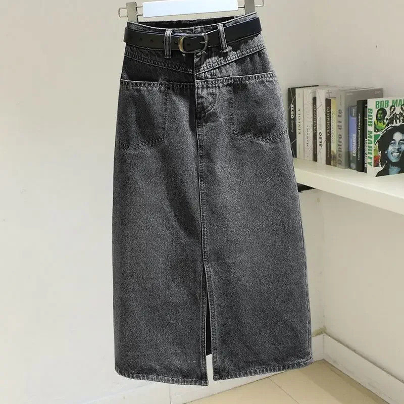 Autumn Jeans Skirt Women Denim Long Skits Vintae Skirt Split Korean Style Streetwear High Waist Vintage Midi Long Denim Skit