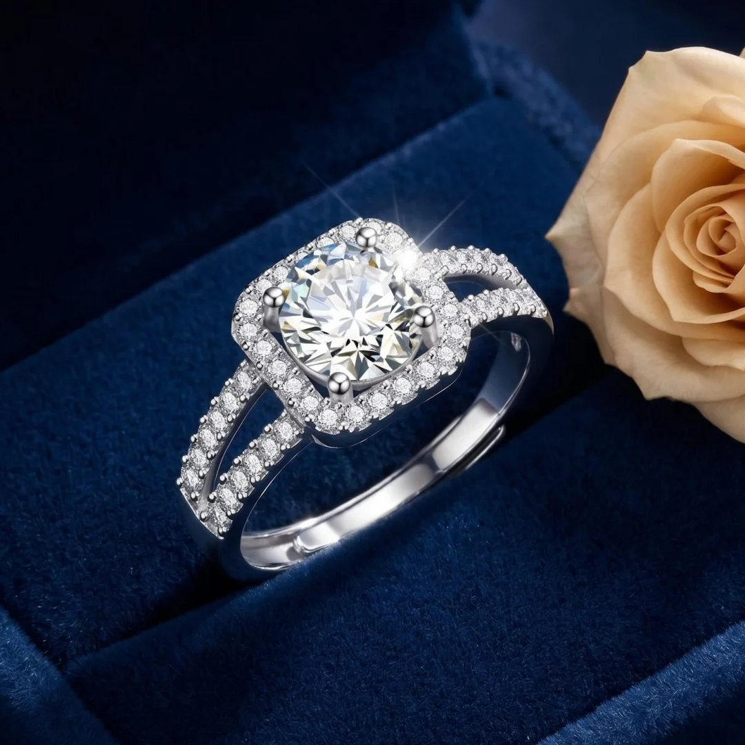 Bague classique de luxe en argent sterling 925 pour femmes, bijoux brillants, simple comme une bague en diamant, imitation diamant, cadeaux pour femmes