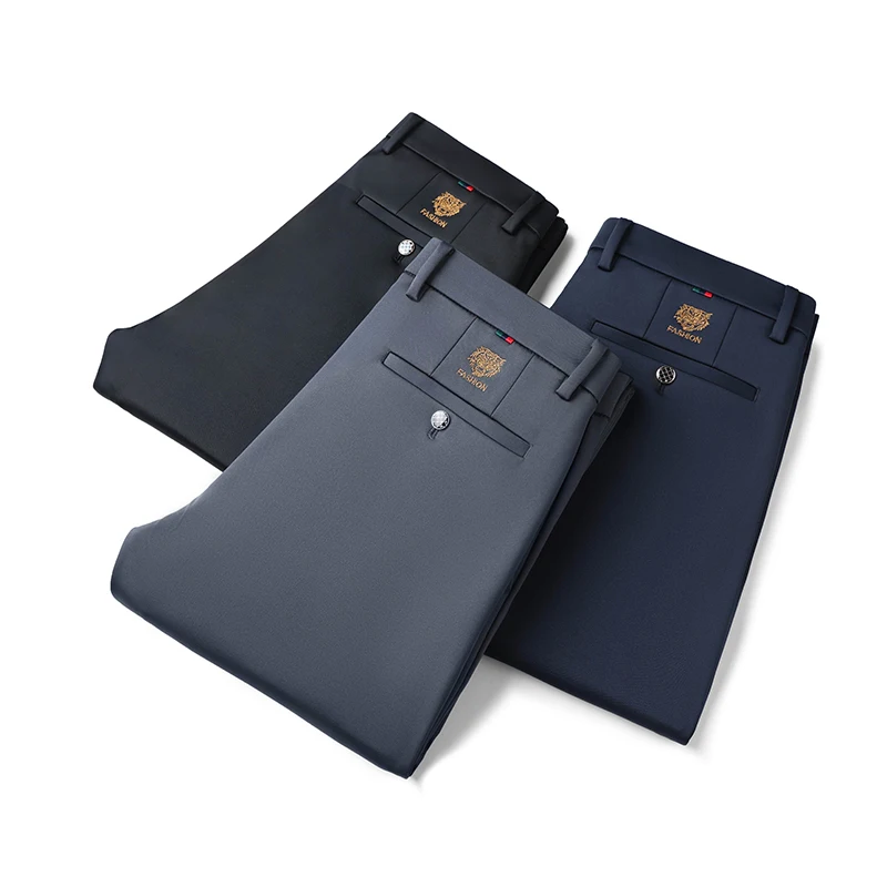 

2026 New Summer Thin Embroidery Suit Pants Men Straight Classic Business Work Grey Long Formal Trousers Male Plus Size 29-40 42