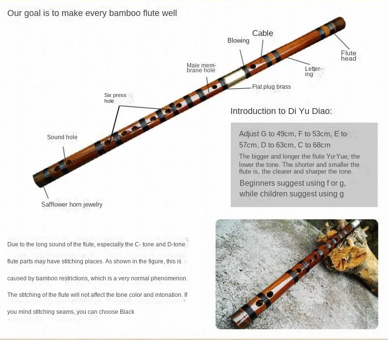 1Pc Chinese Style Exquisite Traditional Bamboo Flute Beginner Practice Stage Performance Ethnic Wind Instruments Flute