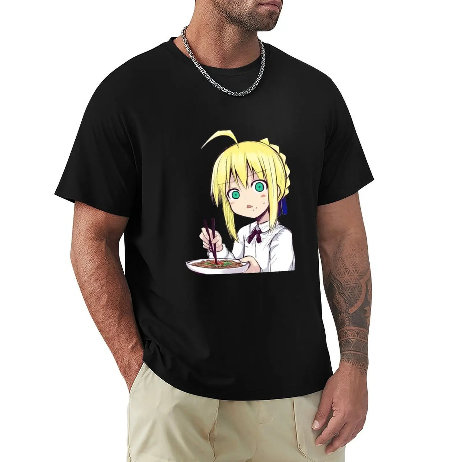 

Saber shocked while eating T-Shirt Casual Pattern Print Tee Shirt