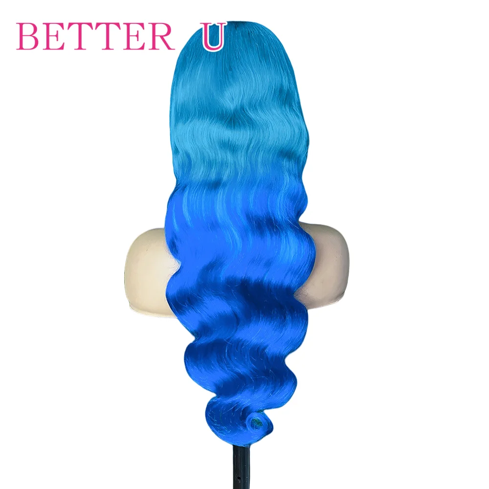 الجسم موجة أومبير الأزرق 13x6 الدانتيل أمامي خصلات الشعر المستعار الإنسان قبل قطعها الشعر البرازيلي لونين 13x4 الدانتيل شعر مستعار أمامي للنساء #2