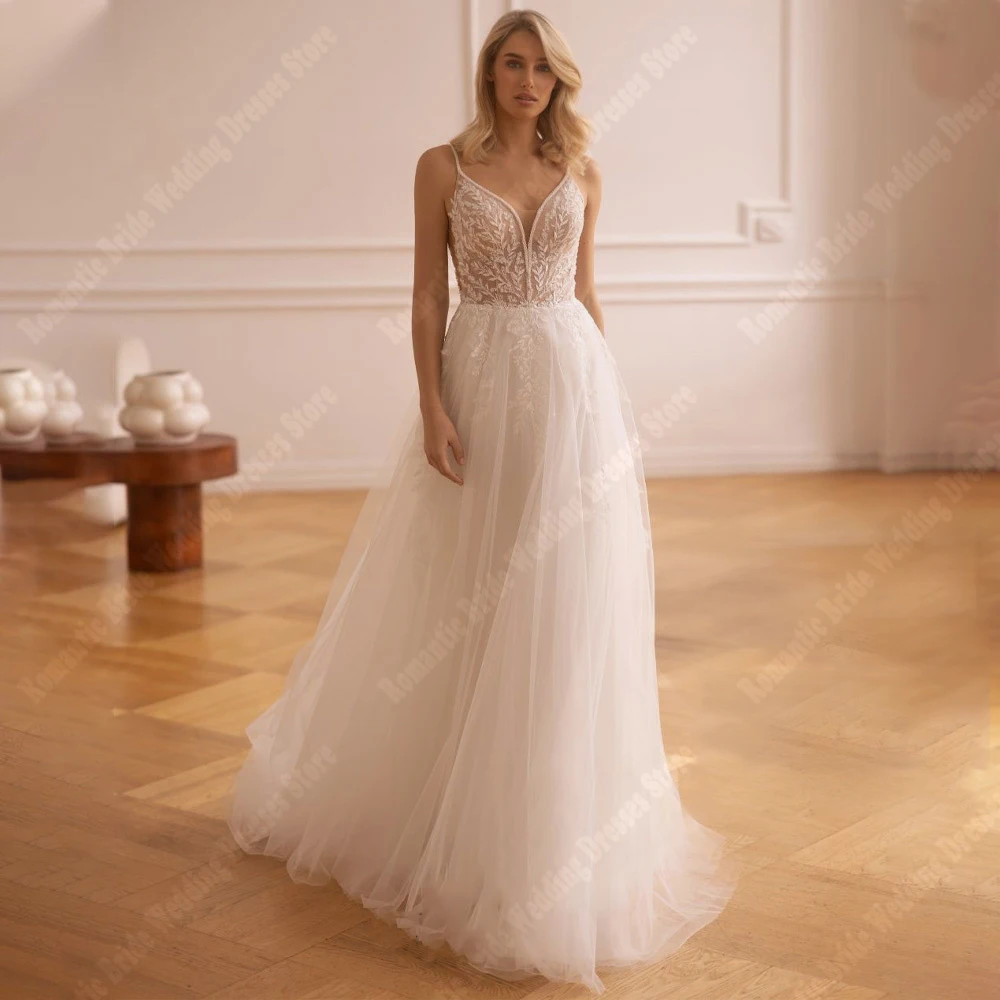 Eleganti abiti da sposa da donna a trapezio Appliques di pizzo a cuore abiti da sposa da principessa personalizzati senza maniche Vestidos De Novias