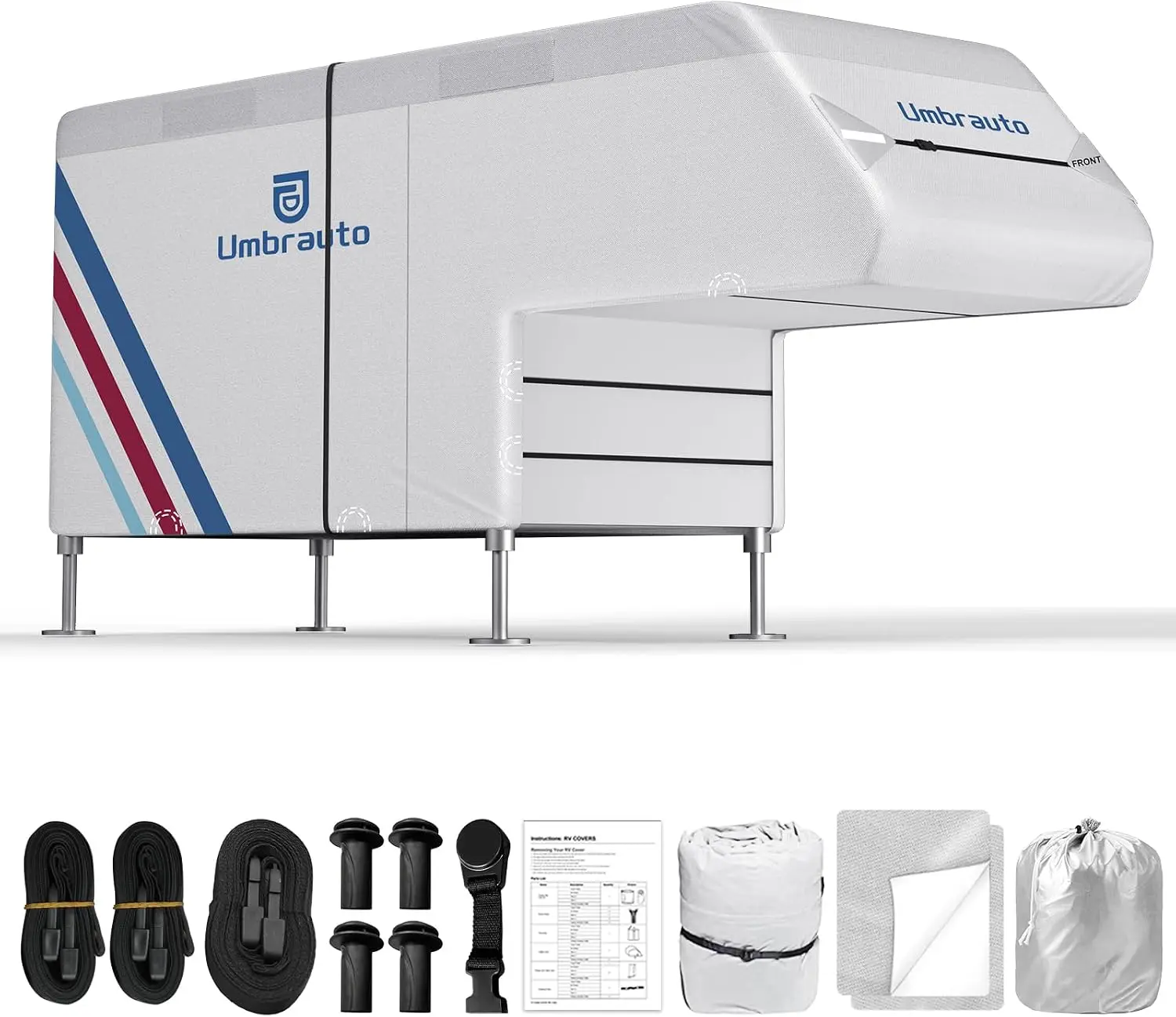 All-Weather Waterproof RV Truck Camper Cover for 10-12 ft Slide-In Campers, 300D Oxford, Silver-Coated, Includes Windproof Straps and Air Vents