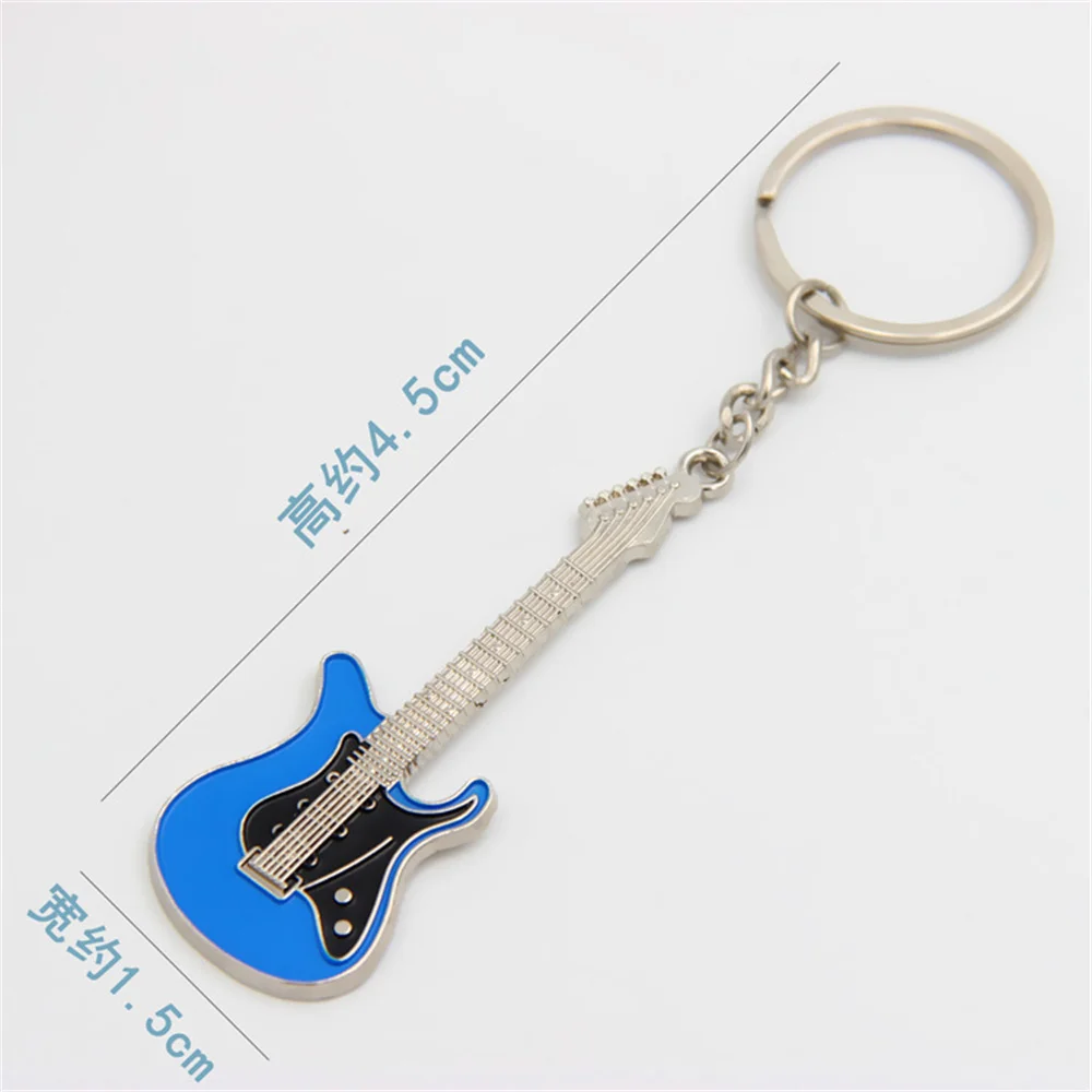 New fashion Guitar Key chain Metal 6 colour KeyChain Cute Musical Car Key Ring Silver Color pendant For Man Women Party Gift