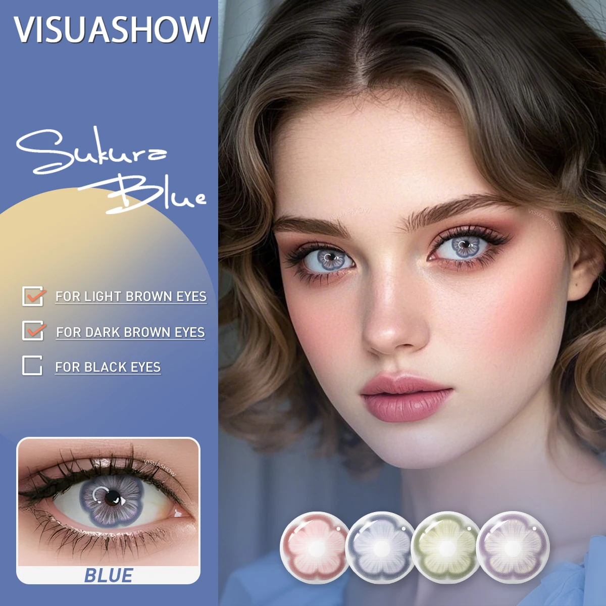 VISUASHOW Cosplay Blue Farbige Kontaktlinsen, Kleine Pupille, 1 Paar Halbjährlich Einweg, Weich, Bequem und Leuchtende Farbe. Kosmetische Kontaktlinsen Sukura für Anime, Halloween, Partys und Augen-Make-up – Detail 5
