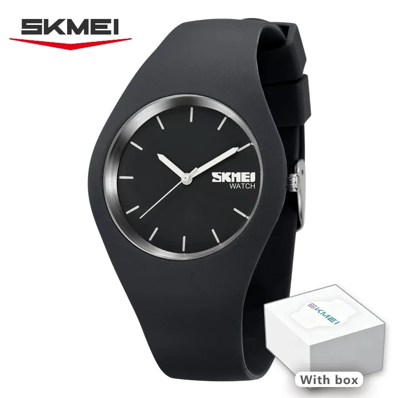Skmei Women Watches Man Silicone Strap 3Bar Waterproof Clock Quartz Wristwatches for Lady Fashion Casual Watch Female Gift 9068